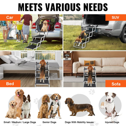 VEVOR Dog Stair for Cars 4-Step Folding Dog Steps Aluminum Loads up to 150 Lbs
